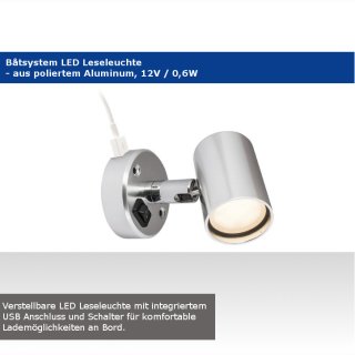 B†tsystem Leseleuchte Tube D1 mit Schalter LED 12V 06W 60lm IP21 Aluminium mit USB-Anschluss